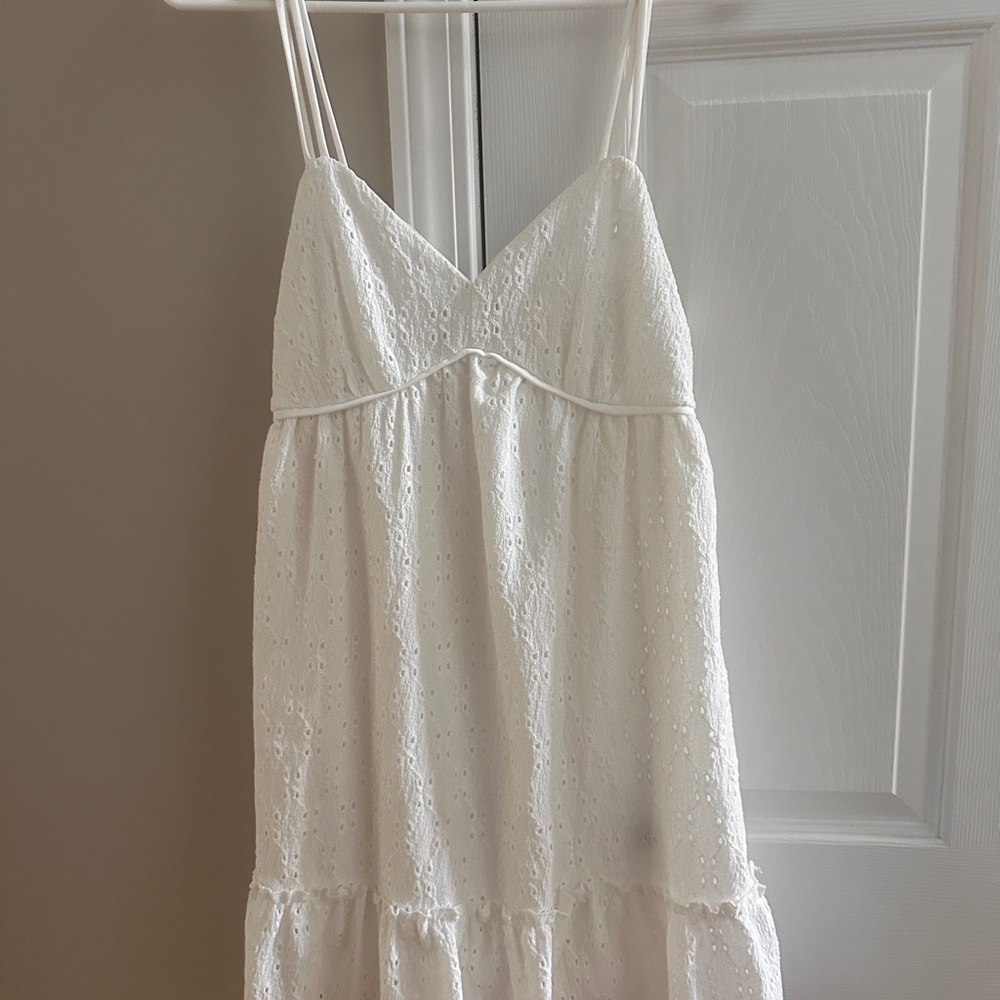 BCX XS Elegant White Eyelet Tiered Ruffle Trim Lace sSundress Dress